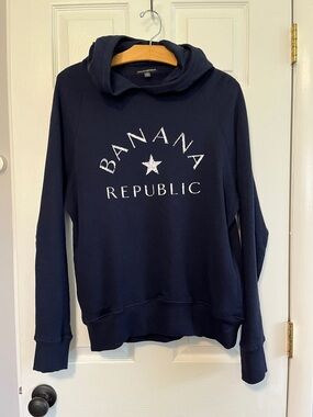 Banana Republic Factory Navy Pullover Hoodie with White Logo